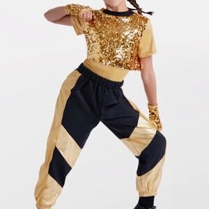 Weissman Showtime Get Yo Body Movin’ Gold/Black Girls Hip Hop Costume Size MC 10